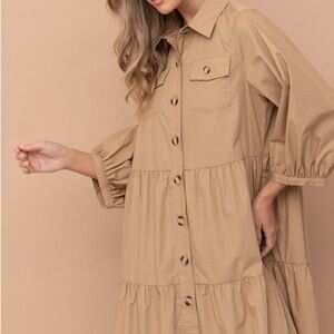 Chic Tan Button-Front Maxi Dress